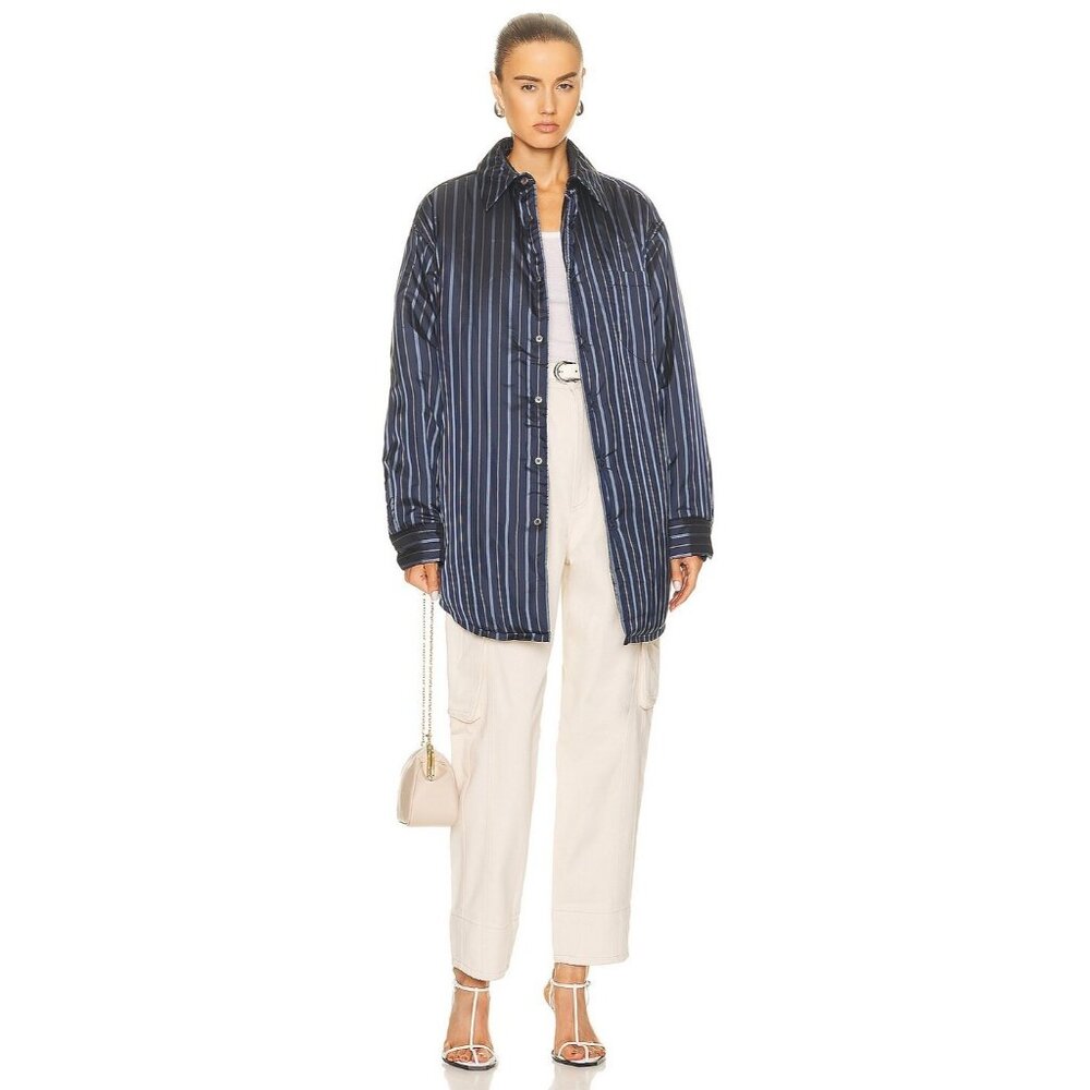 Maison Martin Margiela Navy Blue Padded Shirt In Navy Stripe $1,300 Size 8 | 42
